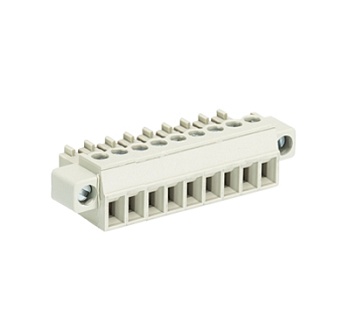 Розетка Wiecon 8513 B / 9 F OB - Розеточный разъем, угловой, на кабель, с монтажными фланцами, шаг 3,5 мм, 9 полюсов, номинальное сечение: 1,5 мм кв., винтовая фиксация провода, 250V, 8А, без маркировки, цвет: серый, серия 8513 B