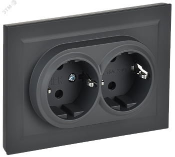 Розетка 2-м СП BRITE РСш12-3-БрГ 16А в сборе с заземл. защ. шторки графит BR-R24-16-K53-F