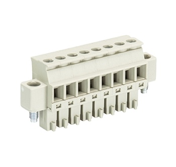 Розетка Wiecon 8813 B / 8 VR F OB - Розеточный разъем, прямой, на кабель, с монтажными фланцами, шаг 3,81 мм, 8 полюсов, номинальное сечение: 1,5 мм кв., винтовая фиксация провода, 250V, 8А, без маркировки, цвет: серый, серия 8813 B VRF