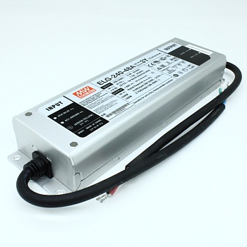 ELG-240-48A-3Y - AC-DC, 240Вт, IP65, вход 100…305В AC, 47…63Гц/142…431В DC, ККМ, выход 24...48В/5А, изоляция 3750В AC, в кожухе 244х71х37.5мм, -40…+85°С (корпус), потенциометры, провод заземления