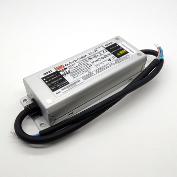 ELG-75-C350A-3Y - AC-DC, 74.9Вт, IP65, вход 100…305В AC, 47…63Гц/142…431В DC, ККМ, выход 107…214В/350мА, изоляция 3750В AC, в кожухе 180х63х35.5, -40…+85°С (корпус), рег. выхода, с проводом заземления