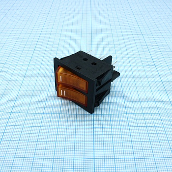 RK1-23AB 1X1X2N B/OR"I,II" - Выключатель клавишный ON-OFF с подсветкой цвет корпуса (черный) цвет кнопки (оранжевый)