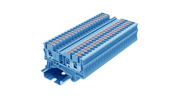 Проходная клемма TP2.5-3-BU - Проходная клемма, 3 точки подключения, push-in, номинальное сечение: 2,5 мм кв., 24A, 500V, ширина: 5,2 мм, цвет: синий, тип монтажа: DIN 35
