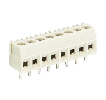 Клемма Wiecon 8893 / 8 - Клемма на печатную плату, подвод кабеля сбоку, с маркировкой, 4 полюса, шаг: 3,81 мм, винтовая фиксация провода, 300V, 10A, цвет: серый, серия 8893