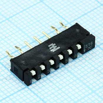 1977104-3 - Переключатель DIP 6 групп 5В 0,1А, 2.54mm, контакты в один ряд
