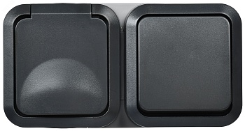 Блок ОП розетка + выключ. горизонт. TORS 16А IP55 TS142 графит TS-G10-6-55-V-K53