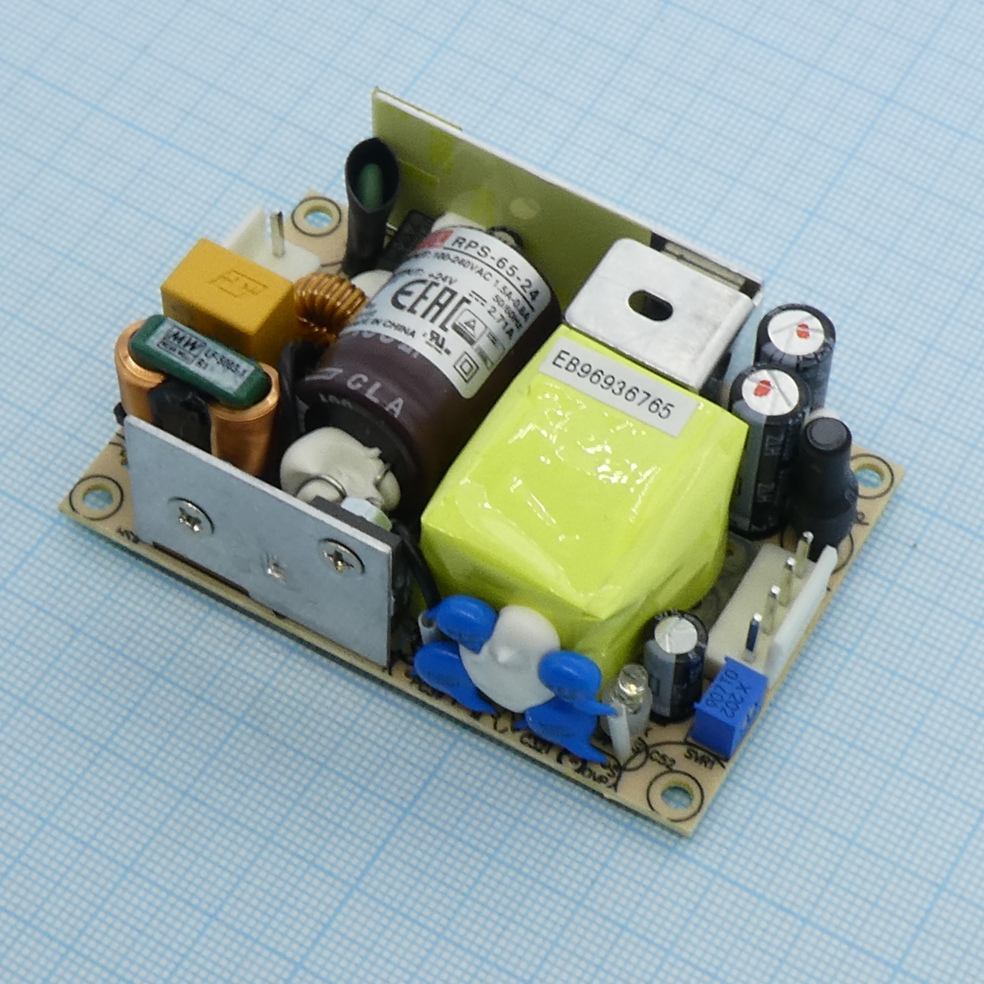 RPS-65-24 - AC-DC med, 65Вт, вход 80…264V AC, 47…63Гц, выход 24В/2.71A, рег.вых 22.8…27.6В, изоляция 4000V AC, открытая плата 76.2х50,8х24мм, -30…+70°С