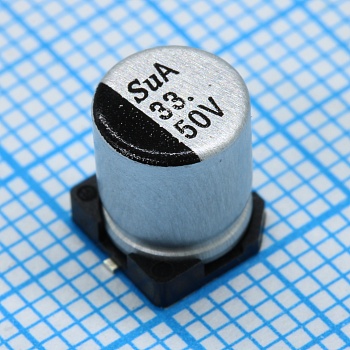 TS13CA1H330MGT000R - SMD Конденсатор алюминиевый электролитический 50В, 33мкФ ±20%, размер 6.3 X 7.7мм, 0.68 Ом, 185мА, 3000ч, 105С