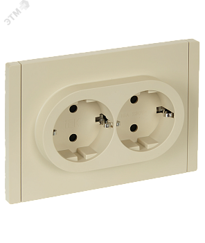 FORTE&PIANO Розетка 2-местная с заземлением с защитными шторками безвинтовое крепление 16А FP423 ваниль IEK FP-R24-16-1-K10