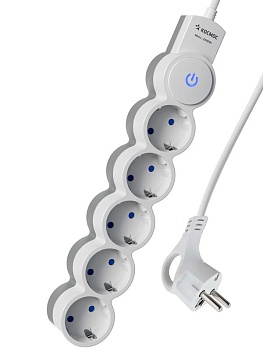 Удлинитель 5х5м ПВС 3х0.75 с защ. шторк. с заземл. IP20 с выкл. 220В 10А 2200Вт бел. YKsm5m-5g-Z-V10A-W