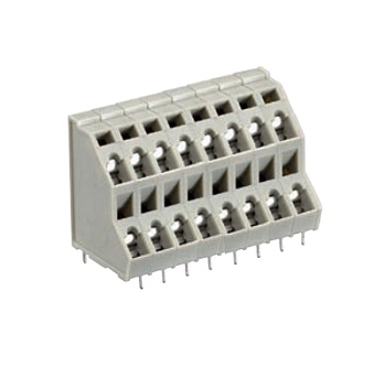 Клемма Wiecon 8291 EFK / 8 / 16 OB - Клемма на печатную плату, подвод кабеля под углом 45 град., 2 этажа, 16 полюсов, шаг: 5,08 мм, пружинная фиксация провода, без маркировки, 250V, 12A, цвет: серый, серия 8291 EFK OB