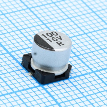 EZV101M16RC - Конденсатор алюминиевый  электролитический 100мкФ 16В ±20% (6.3 X 5.5мм) для поверхностного монтажа 230мА 2000час 105°С лента на катушке