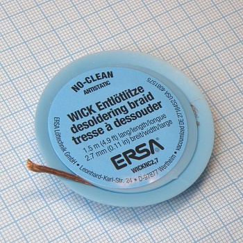 Оплетка с флюсом для удаления припоя 2.7 - Впитывающая припой медная плетеная лента с безоотмывочным флюсом, ширина 2.7мм, длина 1.6м.