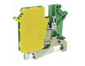 Заземляющая клемма UKJ-2.5/1X2JDEE - Заземляющая клемма, 3 точки подключения, серия EE, тип фиксации провода: винтовой, номинальное сечение: 2,5 мм кв., ширина: 5,2 мм, цвет: желто-зеленый, стандарт GB/T14048.1, тип монтажа: DIN 35