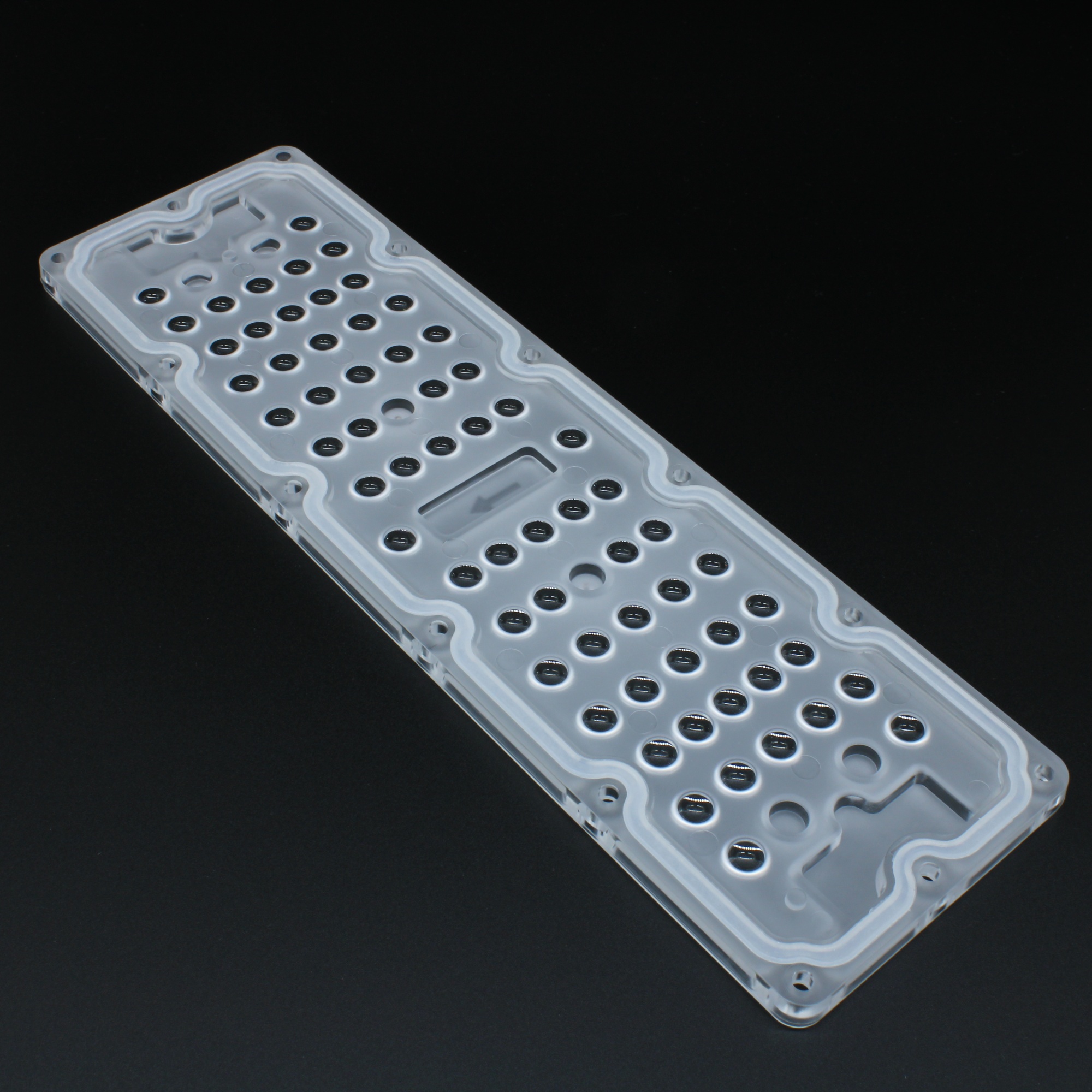 AJHB236D64LED90G - Групповая прямоугольная линза на 64 светодиода 3030/2835, эфф=90%, диаграмма 90°, 236x70mm   H:7,1mm, PC-1250Z