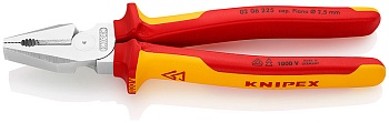 Плоскогубцы комбинированные особой мощности VDE, 225 мм, хром, 2-комп диэлектрические ручки KN-0206225