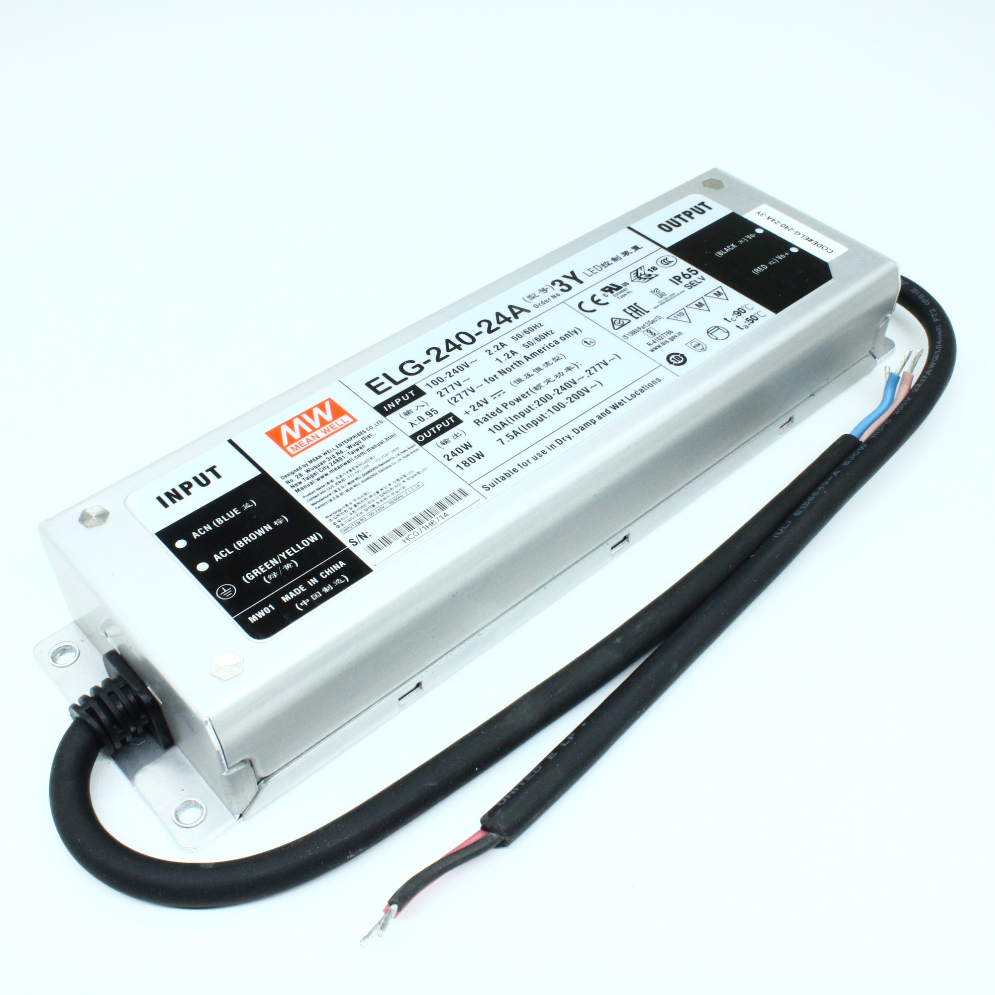 ELG-240-24A-3Y - Источник электропитания светодиодов класс IP65 240Вт 24В/10A стабилизация тока и напряжения с проводом заземления