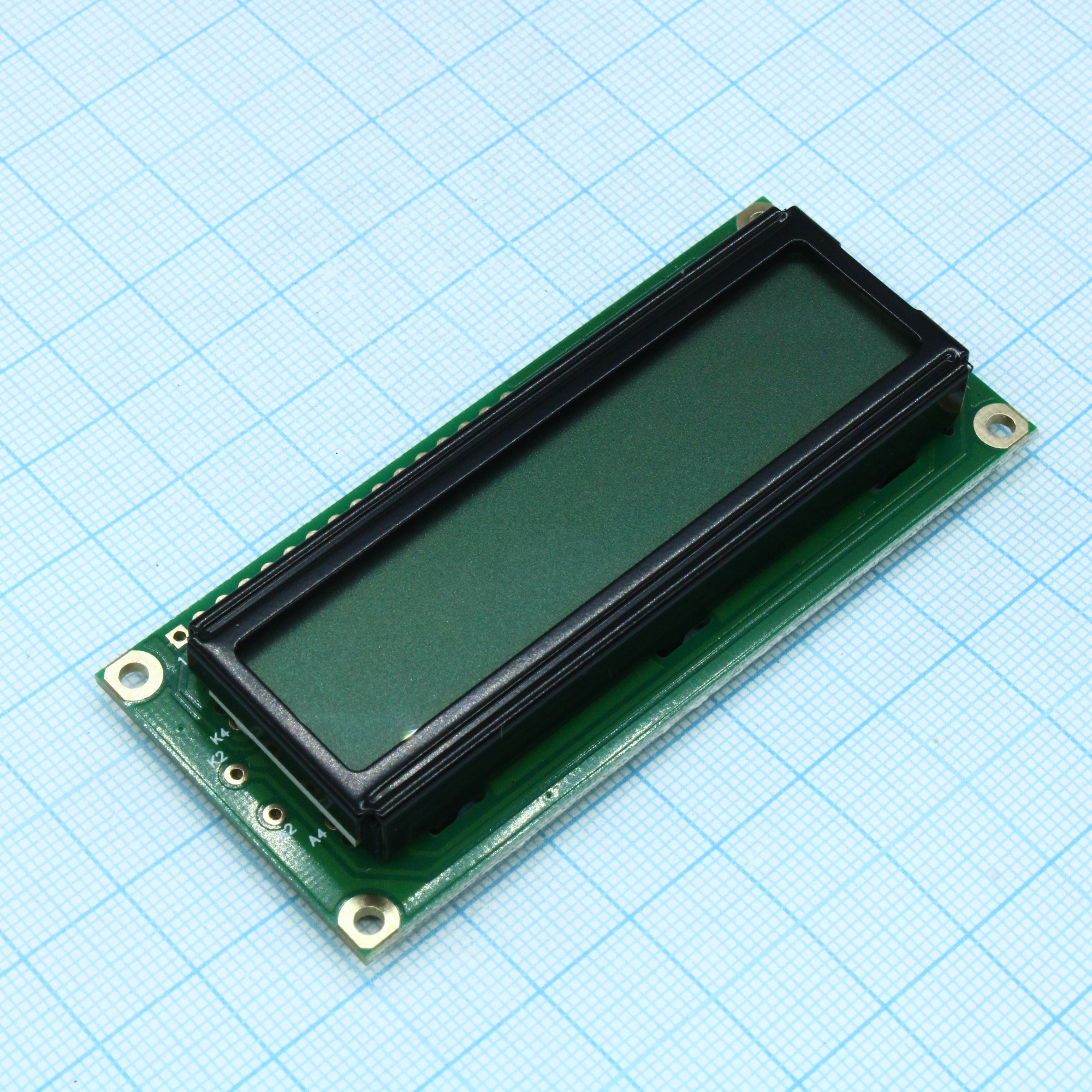 WH1602B-YGH-CTK# - ЖКИ знакосинтезирующий 16 x 2, STN Серый Позитивный/прозрачно-отражающий светодиодная подсветка Жел-Зел, размеры 80x36 мм, видимая область 66x16 мм, -20...70°C