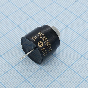 HCM1601A - Звукоизлучатель электромагнитный, +1.5V d=16mm, 18 мА, 80 дБ, 2048 Гц, h=14 мм