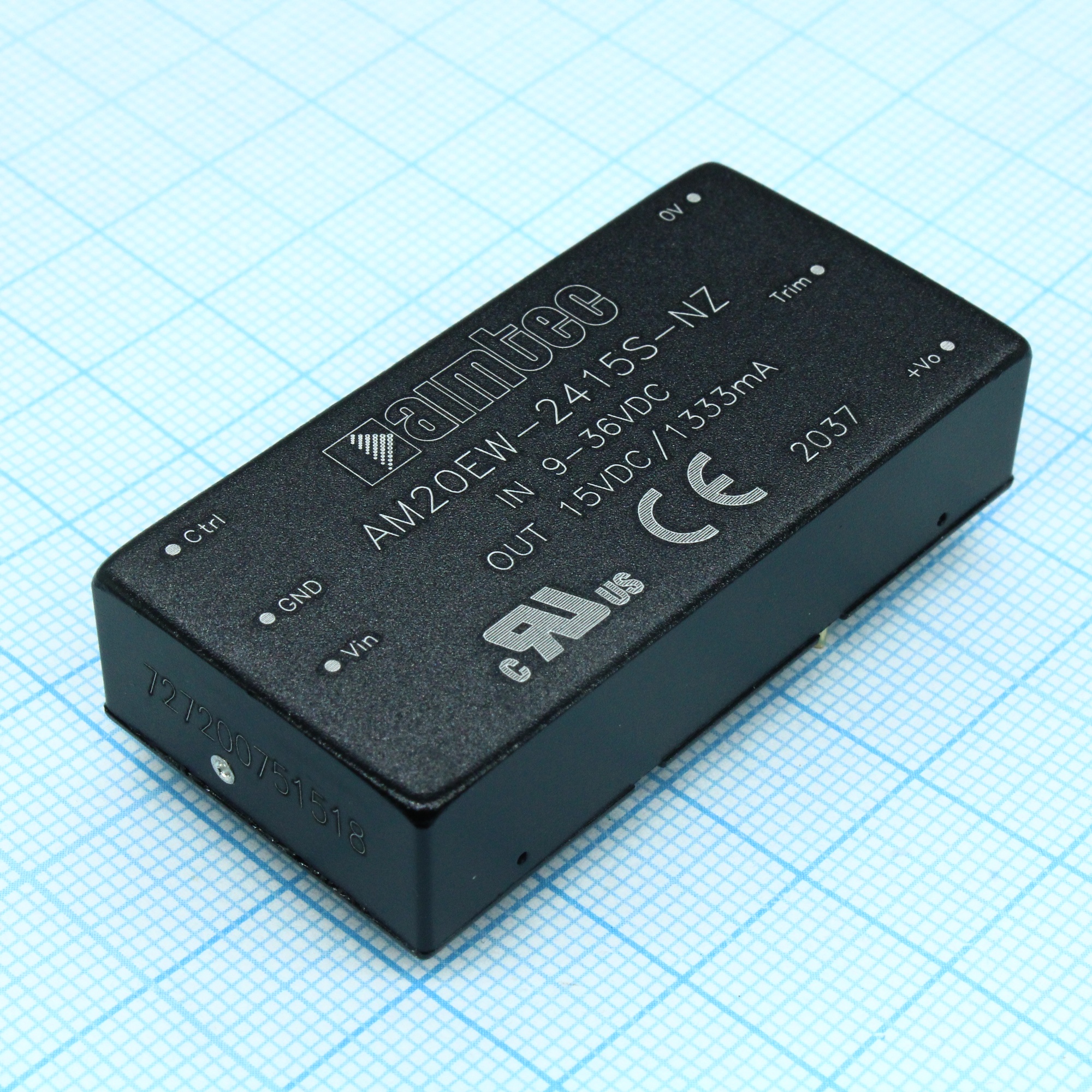 AM20EW-2415S-NZ - DC/DC, 20Вт, вход 9…36В, выход 15В/1.333А, изоляция 1500В DC, КПД 90%, максимальная емкостная нагрузка не более 1000мкФ, вход On/Off, 2x1", 50.8x25.4x11.8мм, -40…85°C, металл