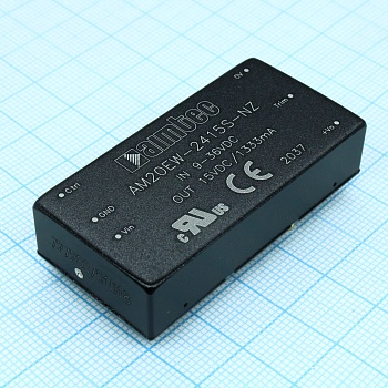AM20EW-2415S-NZ - DC/DC, 20Вт, вход 9…36В, выход 15В/1.333А, изоляция 1500В DC, КПД 90%, максимальная емкостная нагрузка не более 1000мкФ, вход On/Off, 2x1", 50.8x25.4x11.8мм, -40…85°C, металл