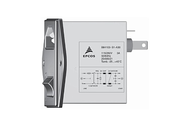 B84103S0001A060 - Однофазный сетевой фильтр 6А/250В, 2-х полюсный выключатель, держатель под предохранитель 5х20мм