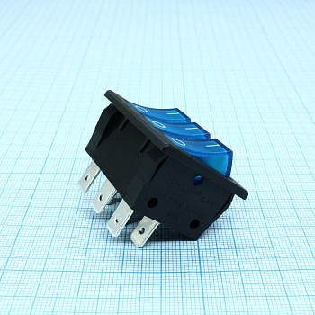 RK1-37 1X1X3 B/BL"0-" - Выключатель клавишный ON-OFF без подсветки цвет корпуса (черный) цвет кнопки (синий)