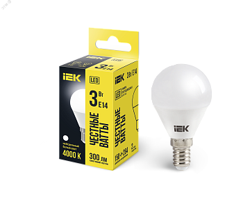 Лампа LED G45 шар 3Вт 230В 4000К E14 LLE-G45-3-230-40-E14