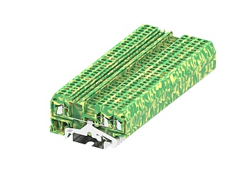 Заземляющая клемма 215957 - Заземляющая клемма, TA1.5, 3 точки подключения, тип фиксации провода: пружинный, номинальное сечение: 1,5 мм кв., ширина: 4 мм, цвет: желто-зеленый, тип монтажа: DIN 35