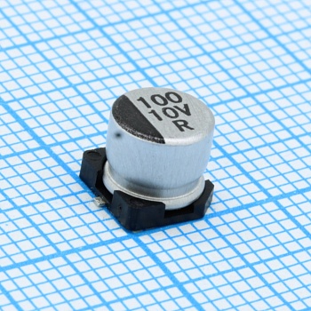 EZV101M10RC - Конденсатор алюминиевый  электролитический 100мкФ 10В ±20% (6.3 X 5.5мм) для поверхностного монтажа 230мА 2000час 105°С лента на катушке