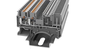 Клемма для разъемов DS2.5-TW/1P-01P-11 - Клемма для подключения внешнего разъема, 1+1 точки подключения, тип фиксации провода: Push-in, номинальное сечение: 2.5 мм кв., 24A, 500V, ширина: 5,2 мм, цвет: серый, втычная перемычка, тип монтажа: DIN35