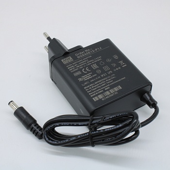 NGE65E12-P1J - AC-DC, 58.5Вт, сетевой адаптер, выход 12В/4.88А, вход 80...264В AC, 47...63 Гц, изоляция 4000B DC, 2xMOPP, 62x30*x65мм, -30...+70C, евровилка, выходной разъем 11мм, диам. 5.5х2.1мм
