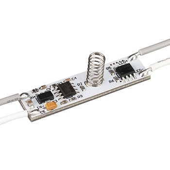 Микродиммер SR-IRIS-SN-DIM (12-24V, 1x5A, 38x10mm) 029108(2) - Сенсорный диммер с подсветкой (есть возможность регулировки яркости и отключение подсветки зоны сенсора), встраиваемый в профиль. Реагирует на прикосновение к экрану. Короткое нажатие - плавно