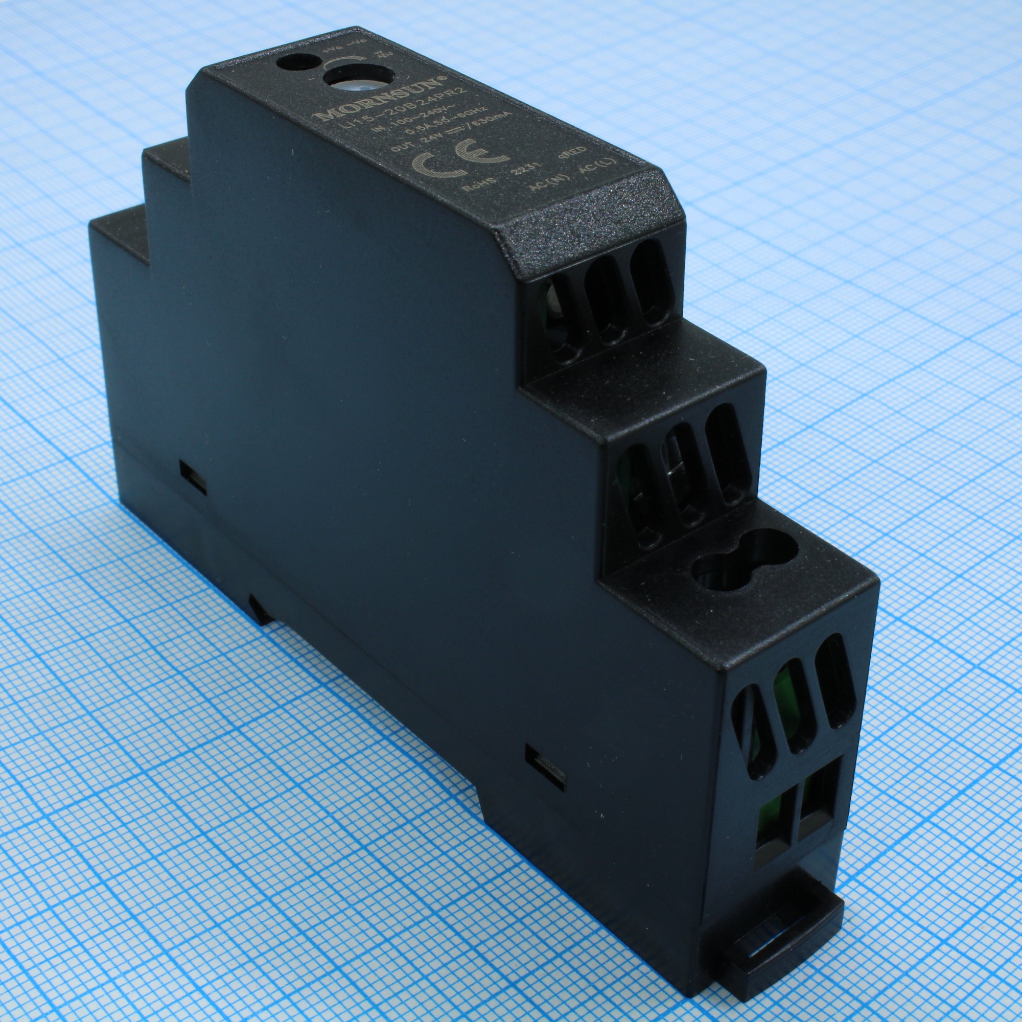 LI15-20B24PR2 - Преобразователь AC-DC на DIN-рейку  20Вт, выход 24В/0.8A, вход 84…264V AC, 47…63Гц изоляция 4000В AC -40…+70°С