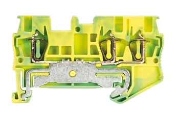 Клемма сдв. заземл. WKF 1,5 D1/2/SL/35 - Заземляющая клемма, 3 точки подключения, тип фиксации провода: пружинный, номинальное сечение: 1,5 мм кв., 500V, ширина: 4 мм, цвет: желто-зеленый, тип монтажа: DIN 35