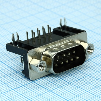 DS1037-01-09MNAKT74 - Разъем D-SUB 9 контактов вилка на плату 9.4мм угловая