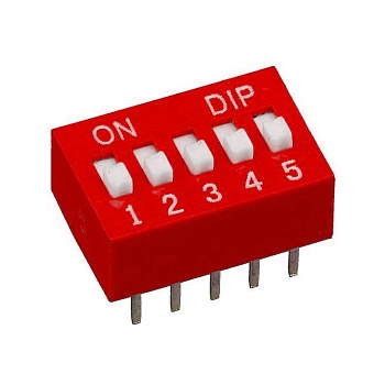 L-KLS7-DST-05-R-00 - DIP-переключатель 5 групп красный монтаж в отверстие шаг 2.54мм 0.025A 24В с выступающим движком
