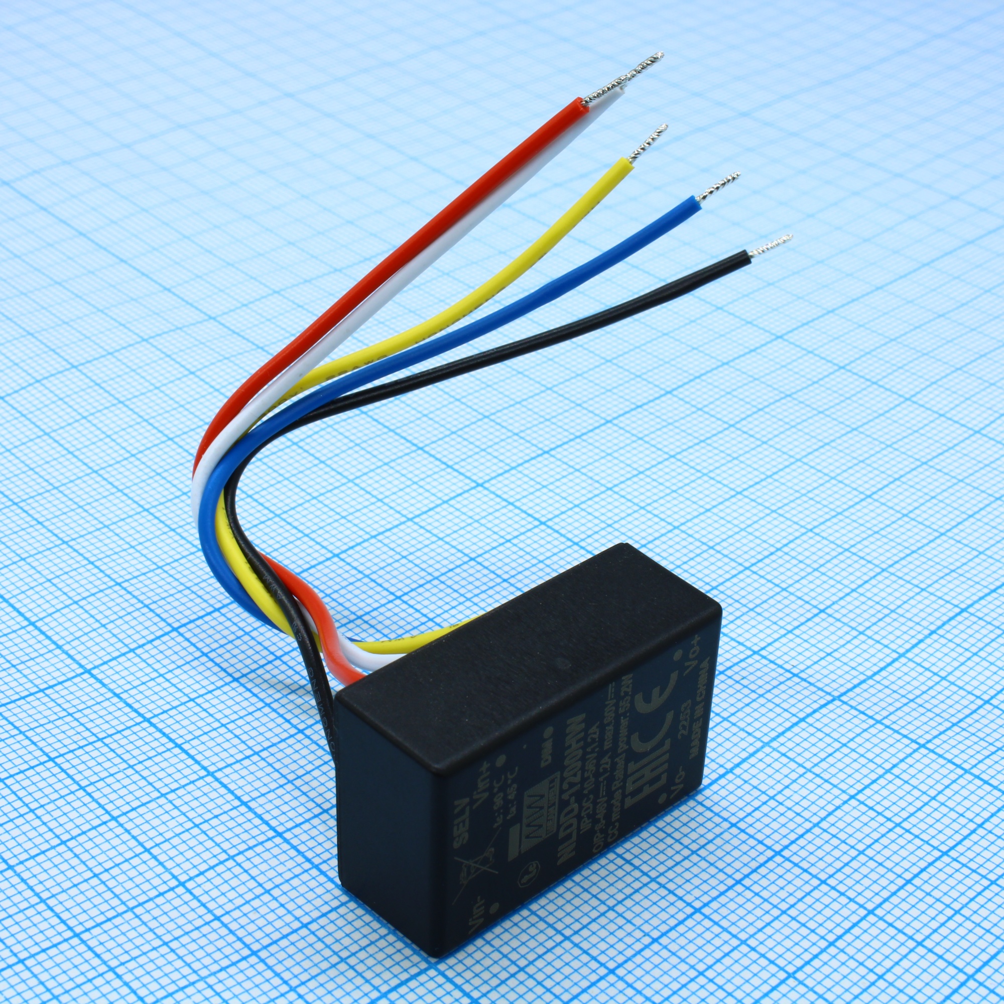 NLDD-1200HW - DC/DC LED понижающий, вход 10…56В, выход 6…46В/1.2А, КПД до 95%, вход On/Off/DIMM, 32.1x20.5x12.5мм, проводные выводы, -40…50°C, пластик