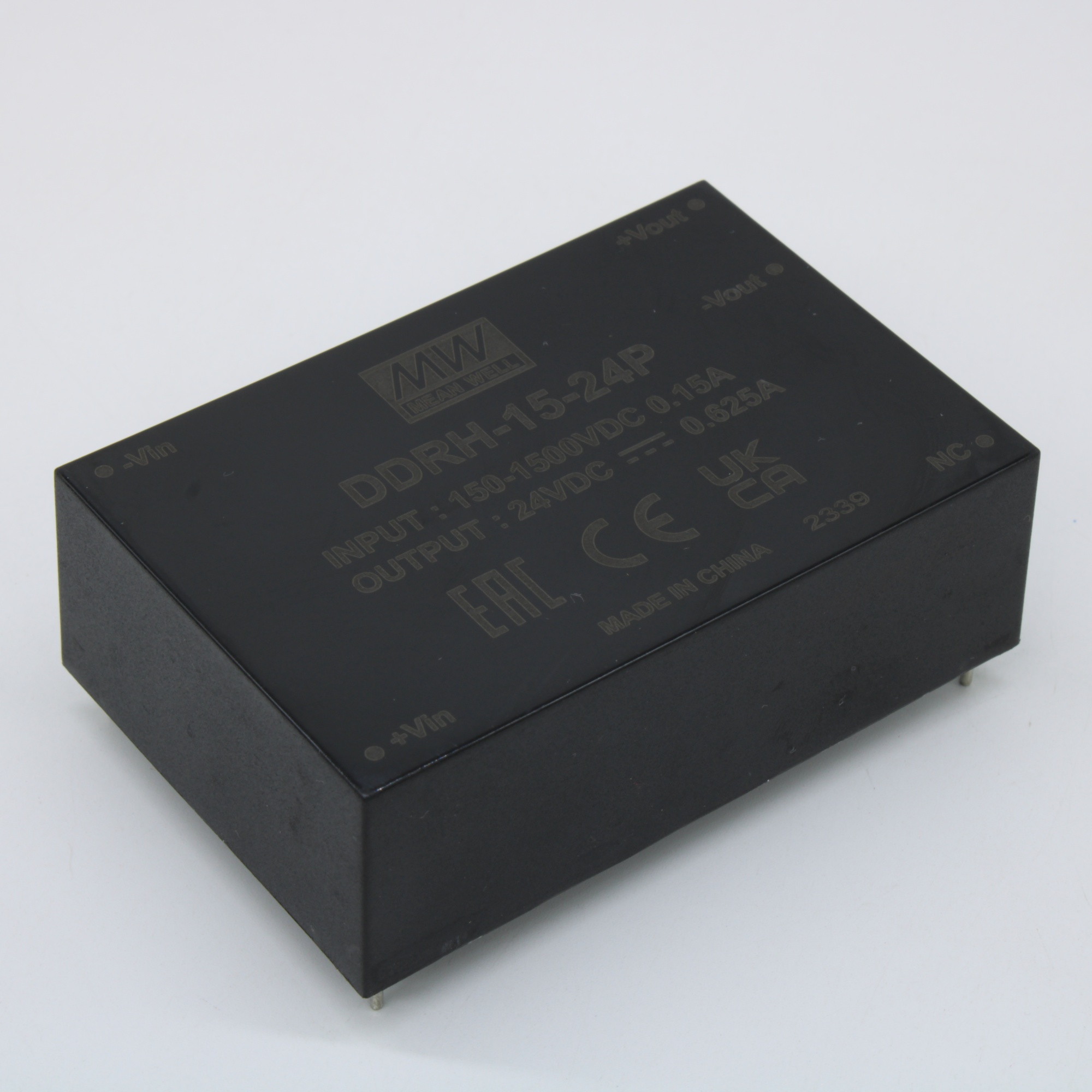 DDRH-15-24P - Преобразователь DC/DC, 15Вт, вход 150…1500 В DC, выход 24В/0.625А, КПД=88%, изоляция 4000В DC, максимальная емкостная нагрузка 625мкФ, 76.2х50.8х25мм, -40...+85°С, в плату