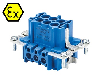 Контактная вставка 72.311.0653.9 - Вилочная контактная вставка взрывозащищенного разъема REVOS Ex, Size 6, винтовая фиксация, с защитой провода, 6 полюсов + РЕ, 90 V, до 16 A, тип покрытия контактов: золото