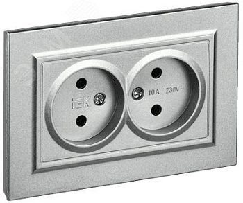 Розетка 2-м СП BRITE РС12-2-БрА 10А в сборе без заземл. без защ. шторок алюм. BR-R20-10-K47-F