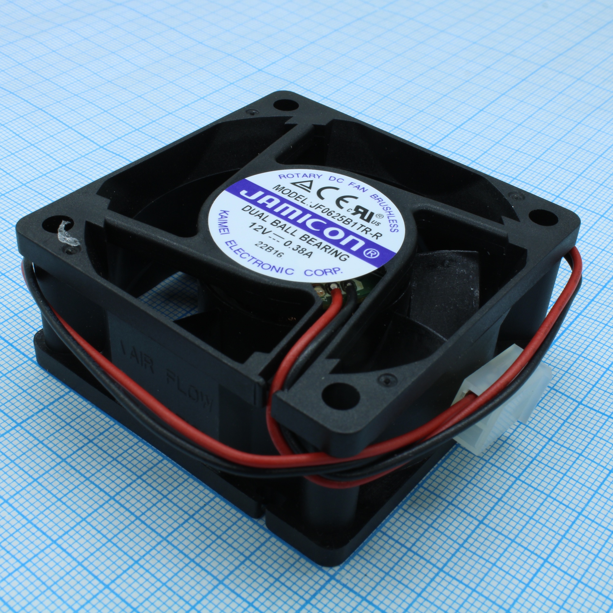 JF0625B1TR-R - Вентилятор 12В 60х60x25 B 6000 об/мин, 50.18м3/час, 42.5дБ, двойной подшипник качения, тип вывода - провод с разъемом