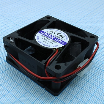 JF0625B1TR-R - Вентилятор 12В 60х60x25 B 6000 об/мин, 50.18м3/час, 42.5дБ, двойной подшипник качения, тип вывода - провод с разъемом