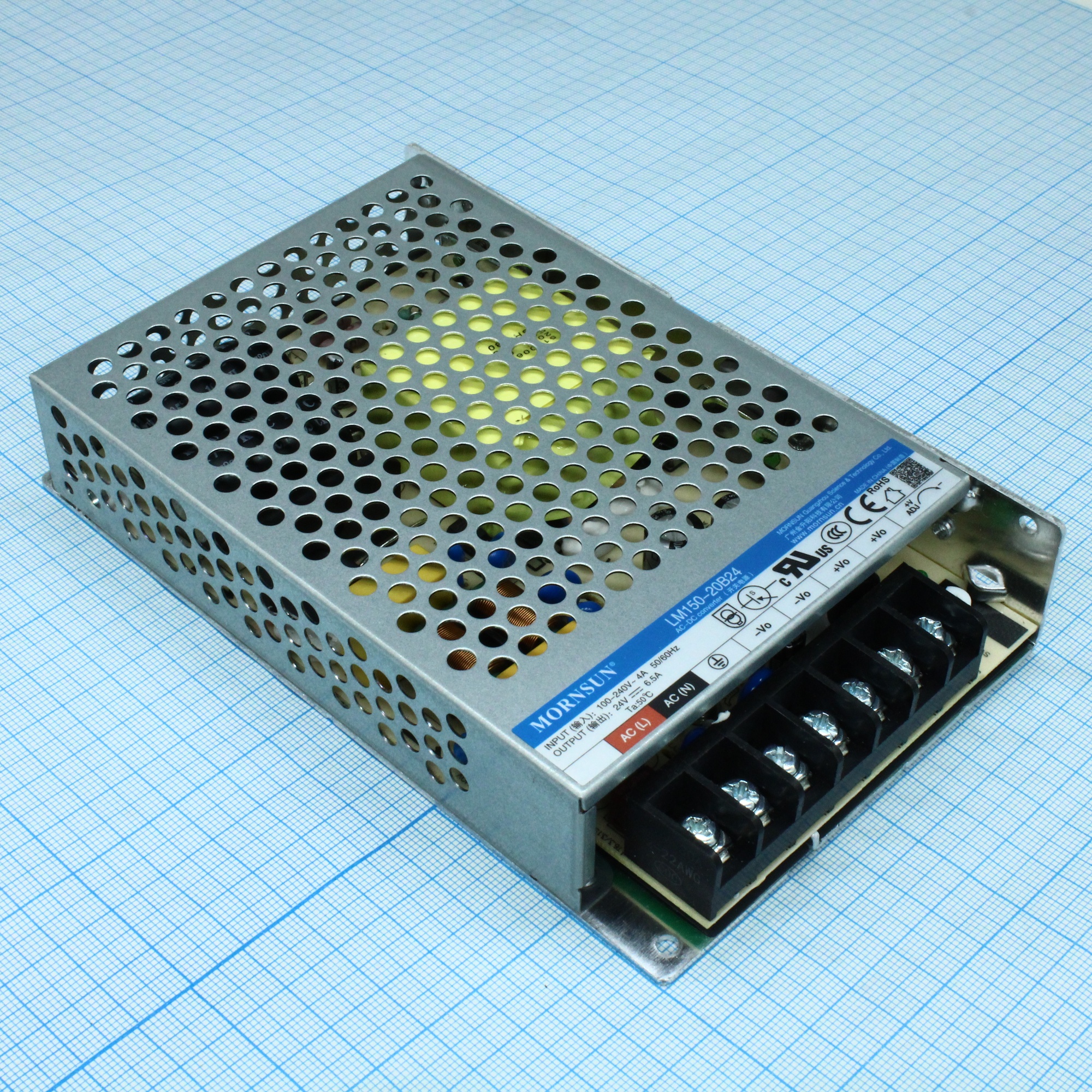 LM150-20B24 - AC-DC, 150Вт, вход 85...264В AC 47...63 Гц, выход 24В/6.5А, изоляция 4000В AC, в корпусе на шасси, -30...+70°C