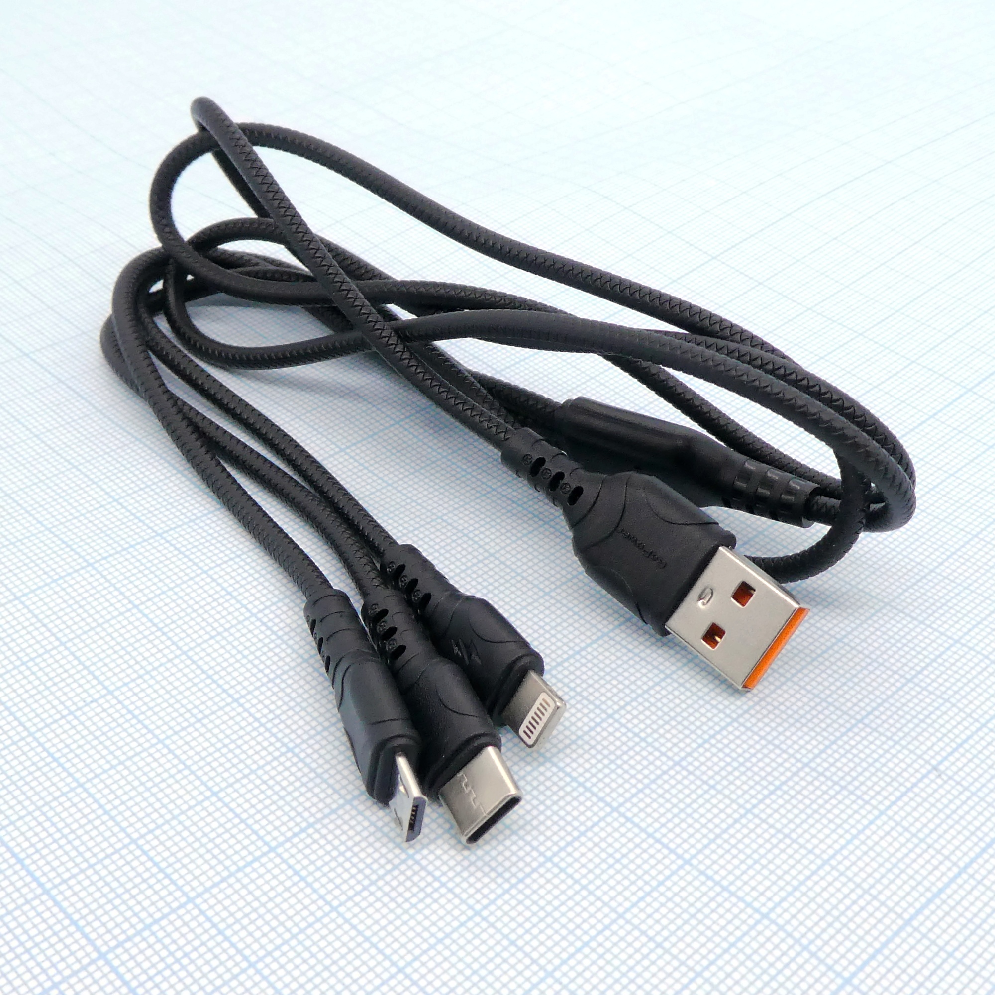Шнур USB-Type-C/microUSB/Lighting GoPower GP05-3-1 - Универсальный кабель USB 3в1: Type-C/ microUSB/ Lighting