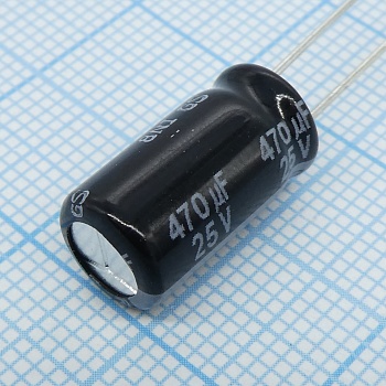 EEUFR1E471Y - Конденсатор алюминиевый электролитический 470мкФ 25В 20% (8 X 15мм) радиальные выводы 3.5мм 1240мА 8000час 105°С Россыпь