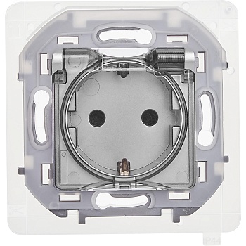 Розетка 1-м СП Inspiria 16А IP44 250В 2P+E защ. шторки с крышкой немецк. стандарт механизм алюм. Leg 673742