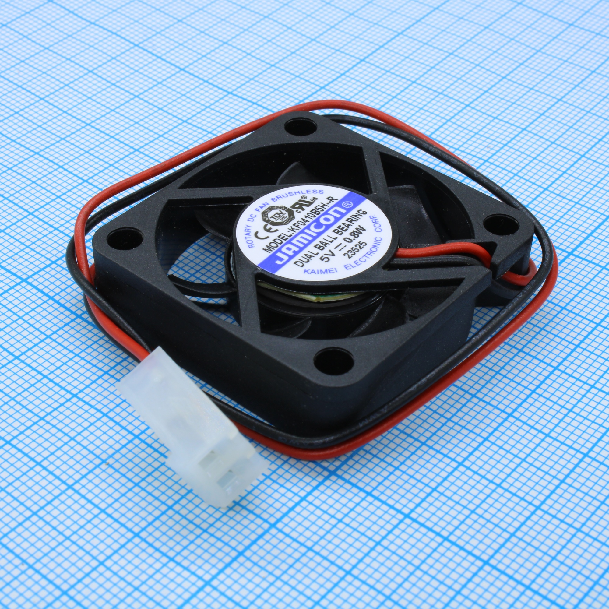 KF0410B5H-R - Вентилятор 5В DC, 6000об/мин., 0.169м3/мин, 40х40х10мм, подшипник качения, тип вывода: провод с разъемом