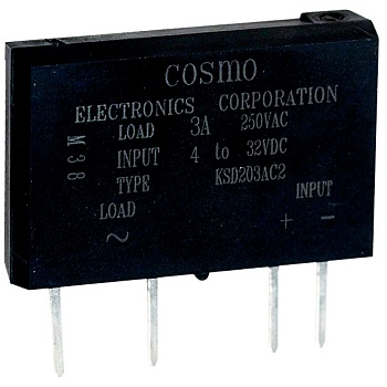KSD203AC2 - Реле твердотельное для коммутации переменного тока 250В 3А, вход 4-32В DC, изоляция 4кВ, схема перехода через ноль, светодиодный индикатор, нормально открытое, -30...+100°C