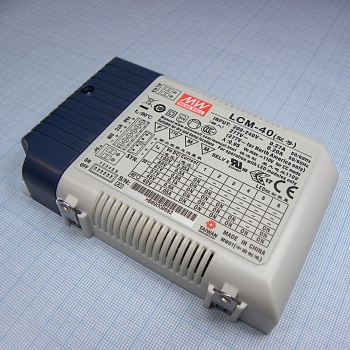 LCM-40 - AC-DC, 42Вт, стабилизатор тока, вход 180…295В AC, 47…63Гц /254…417В DC, выход 350…1050мA/100…40В, ККМ, изоляция 3750В AC, в кожухе 123.5х81.5х23мм, -30…+60°С, димминг 0…10В и ШИМ